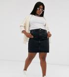 Asos Design Curve Denim Original High Waisted Skirt In Washed Black