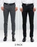 Asos 2 Pack Super Skinny Pants In Black And Charcoal - Multi