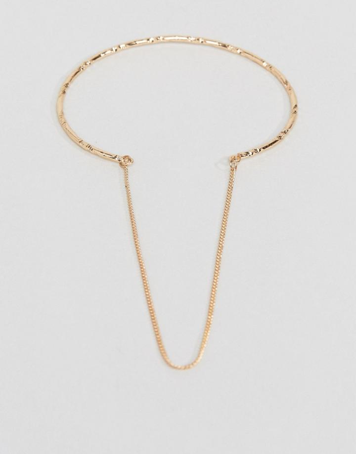 Asos Etched Cuff And Chain Bar Bracelet - Gold