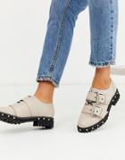 Asos Design Medium Chunky Studded Flat Shoes In Beige