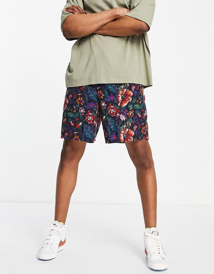 Asos Design Wide Shorts In Floral Print-black