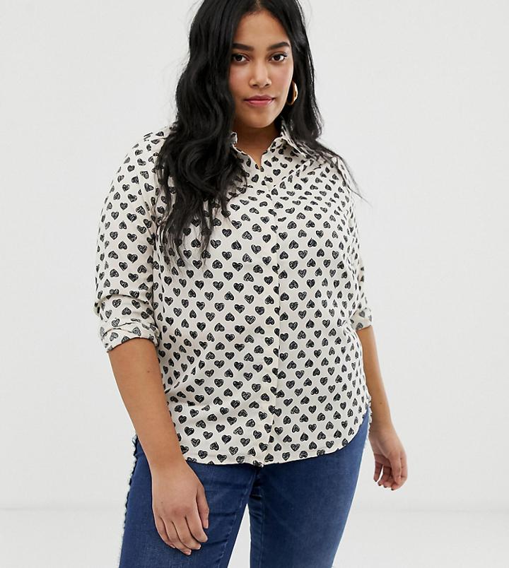 Brave Soul Plus Heart Print Shirt - White