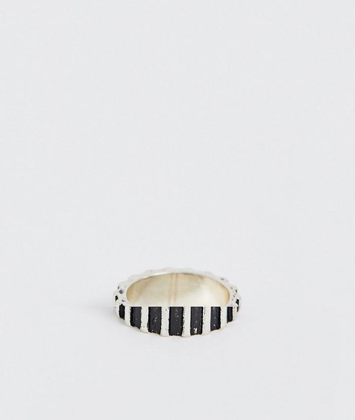 Asos Design Textured Band Ring In Burnished Silver Tone - Silver