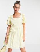 Vero Moda Organic Cotton Square Neck Puff Sleeve Mini Dress In Yellow