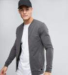 Asos Tall Muscle Fit Jersey Bomber Jacket With Distressing In Washed Black - Black