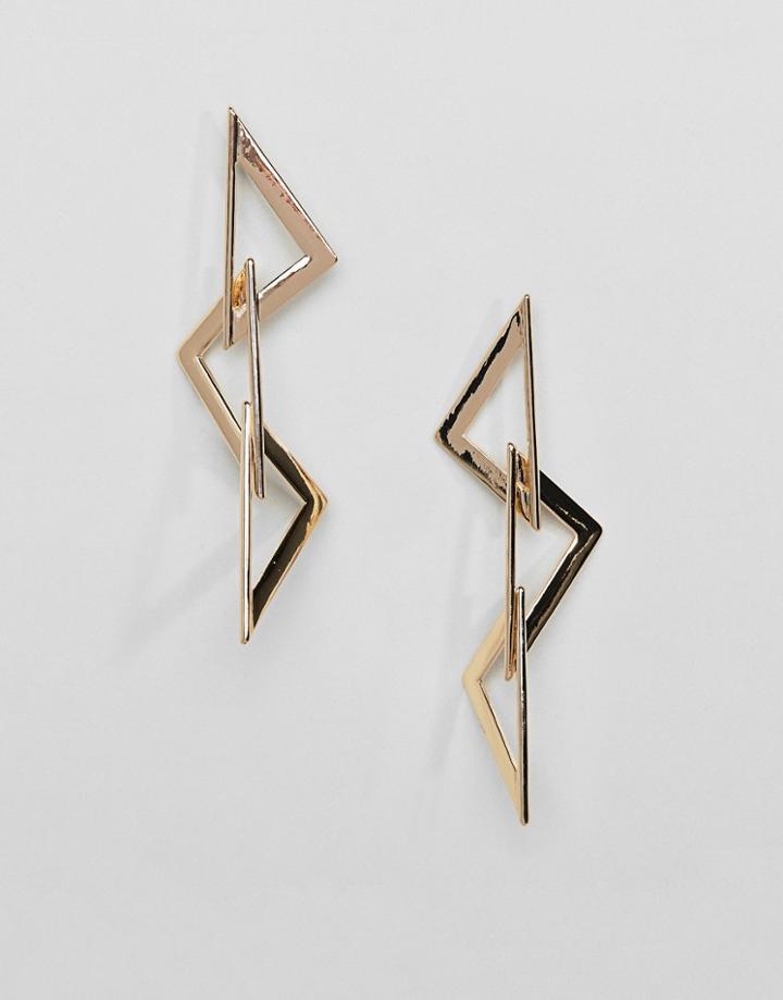 Asos Design Earrings In Linked Triangle Design In Gold - Gold
