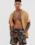 Asos Design Swim Short In Dark Floral Print Mid Length - Multi
