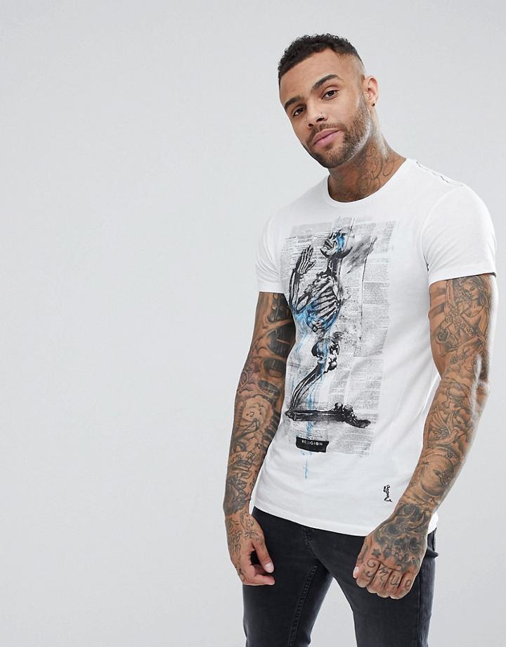 Religion White T-shirt With Skull Print - White