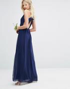 Tfnc Wedding Pleated Maxi Dress With Back Detail - Navy