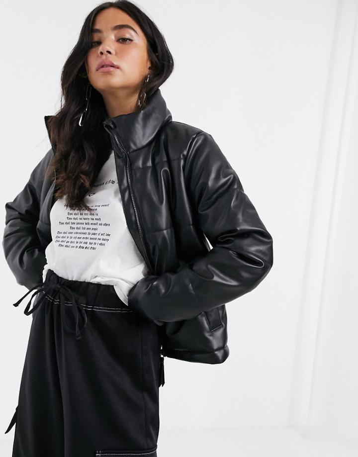Noisy May Padded Jacket In Black Leather Look