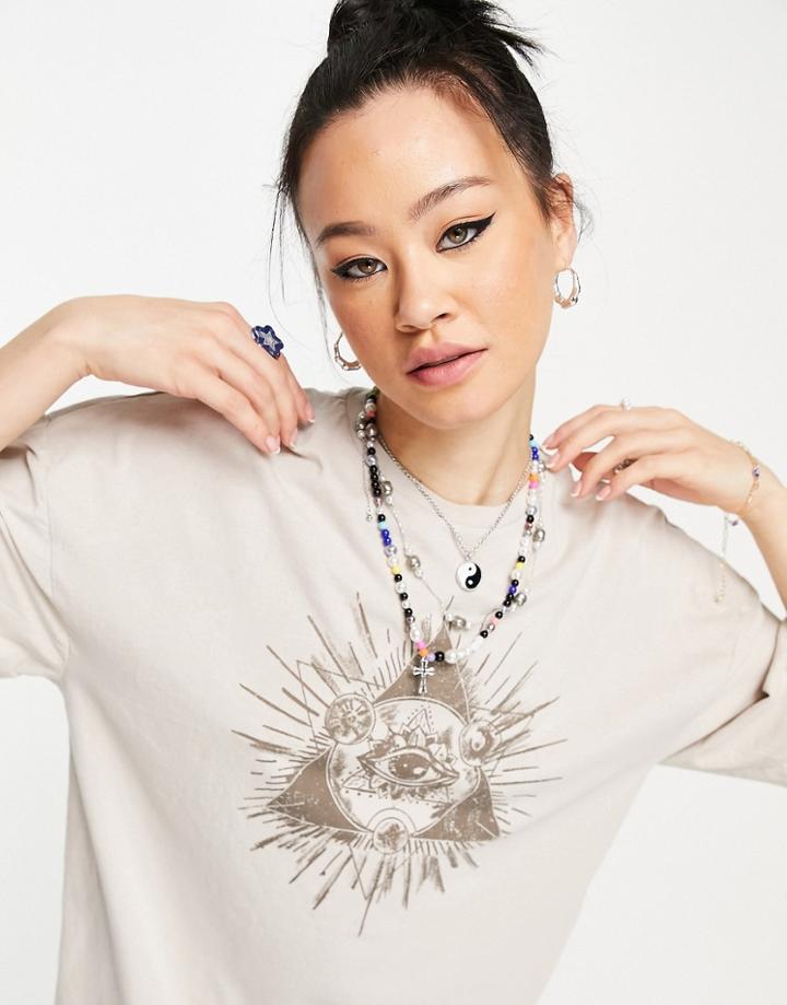 Topshop Mystic Eye T-shirt In Ecru-white