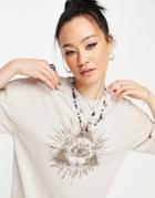 Topshop Mystic Eye T-shirt In Ecru-white