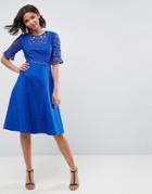 Asos Premium Lace Insert Midi Dress - Blue