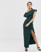 River Island Maxi Dress With Leg Split In Green