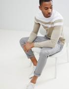 Asos Design Muscle Long Sleeve T-shirt With Cut And Sew In Beige - Beige