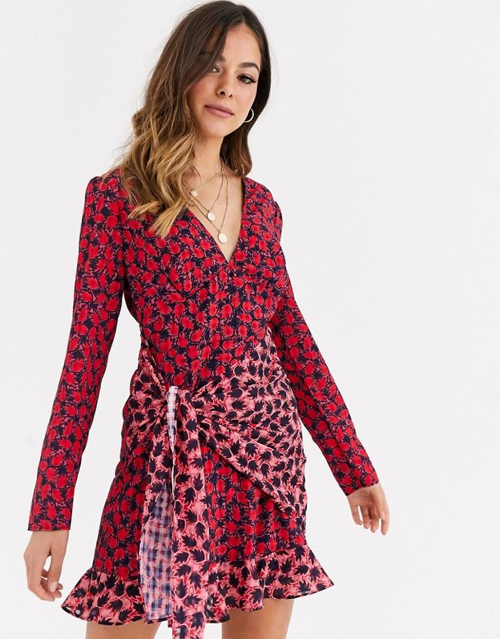 The East Order Anouk Mixed Print Wrap Mini Dress-pink