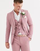 Asos Design Wedding Super Skinny Suit Jacket In Crosshatch In Rose Pink