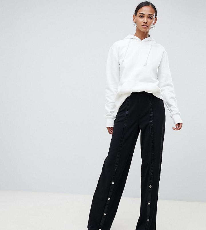 Asos Design Tall Clean Popper Wide Leg Pants - Black
