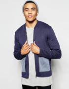 Asos Knitted Jacket With Contrast Pocket - Denim