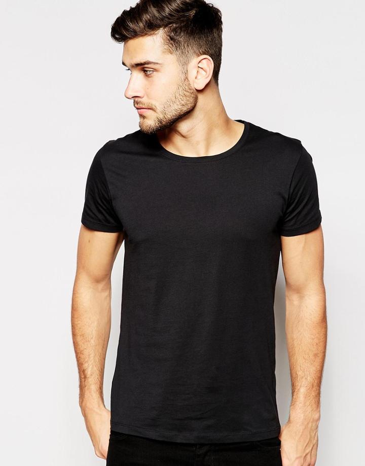 Selected Homme Crew Neck T-shirt In Pima Cottom - Black