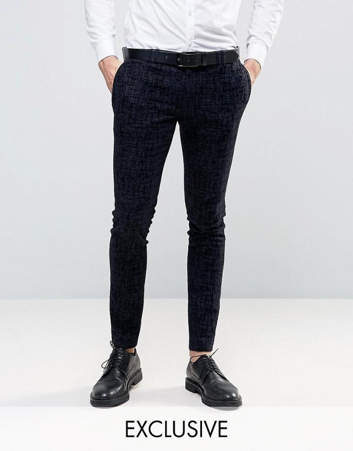 Noak Super Skinny Suit Pants With Flocking - Navy