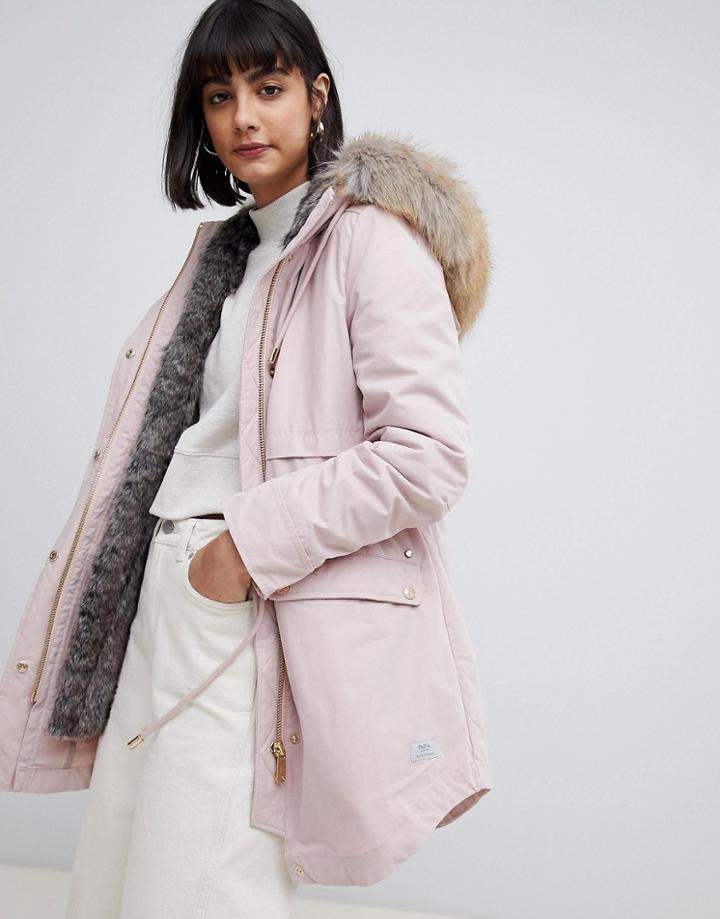 Parka London Caversham Faux Fur Lined Parka - Pink