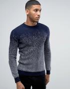 Sisley Crew Neck Knitted Sweater With Herringbone Fade - Navy