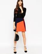 Asos Color Block Skirt With Button Wrap - Mixed Color Block