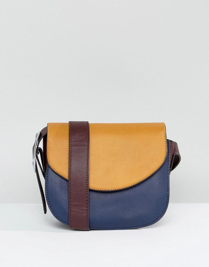 Liquorish Crescent Crossbody Bag With Contrast Flap - Black