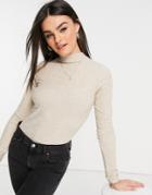 River Island Long Sleeve Roll Neck Top In Oatmeal-white