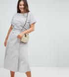 Asos Design Curve Double Breasted Full Midi Skirt - Silver