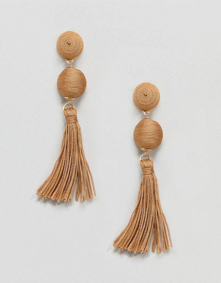 Asos Design Wrapped Bead & Tassel Earrings - Brown