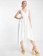 True Violet Plunge High Low Midi Dress In Ivory-white