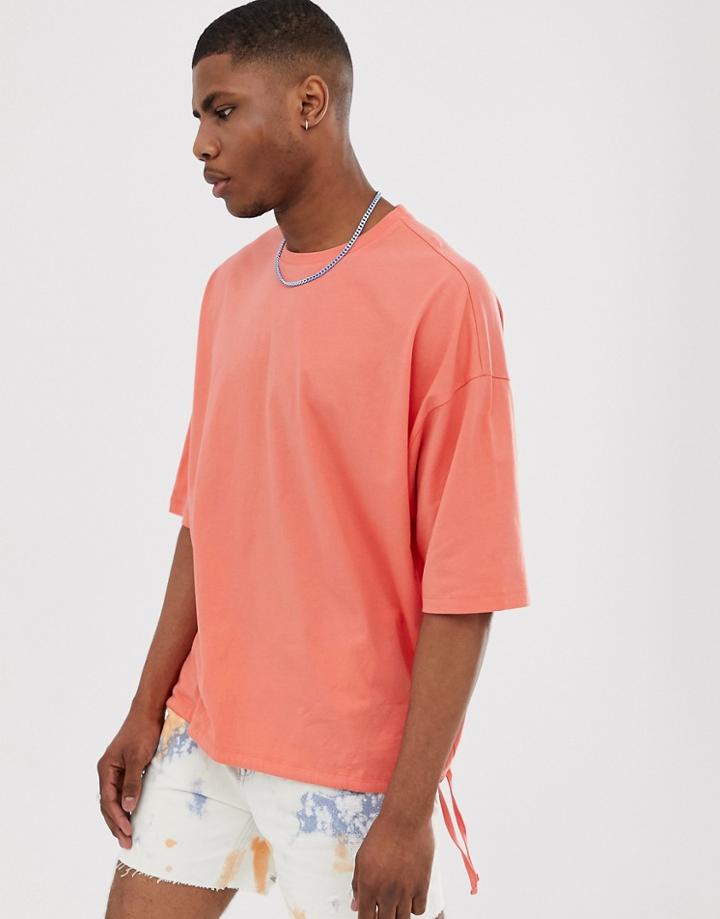 Asos Design Oversized T-shirt With Drawstring Hem In Orange