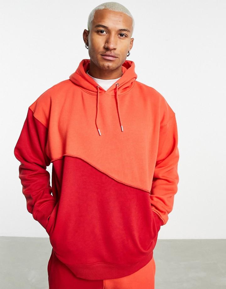 Mennace Relaxed Hoodie In Two Tone Red With Exposed Seam Detail - Part Of A Set