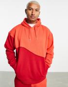 Mennace Relaxed Hoodie In Two Tone Red With Exposed Seam Detail - Part Of A Set