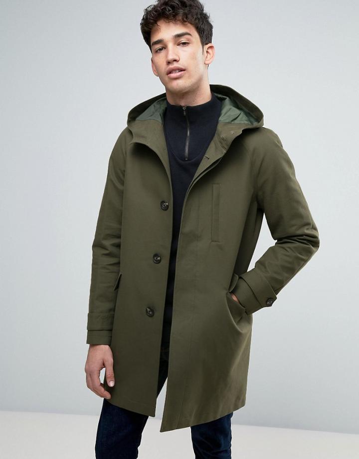 Asos Shower Resistant Smart Parka Jacket In Khaki - Green