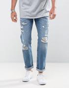 Jack & Jones Intelligence Tapered Fit Jeans With Distress Detail - Blue