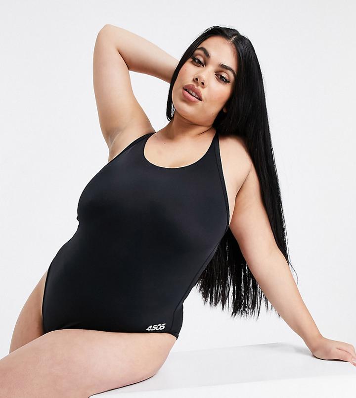 Asos 4505 Curve Swimsuit With Racerback Detail-black