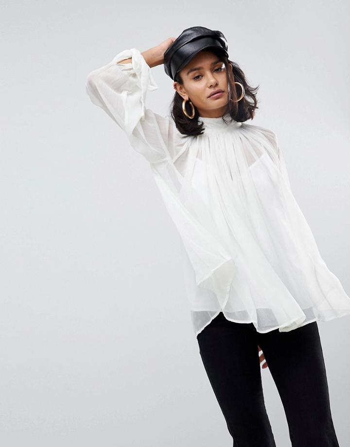 Asos High Neck Floaty Blouse - White