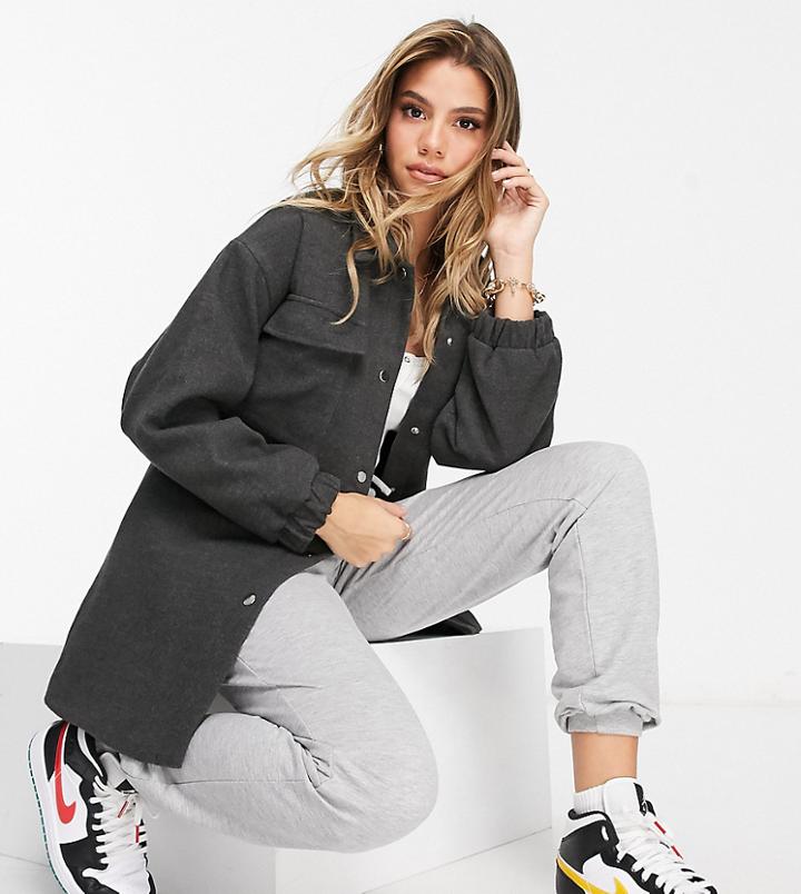 Missguided Brushed Tie Waist Shacket In Charcoal-grey