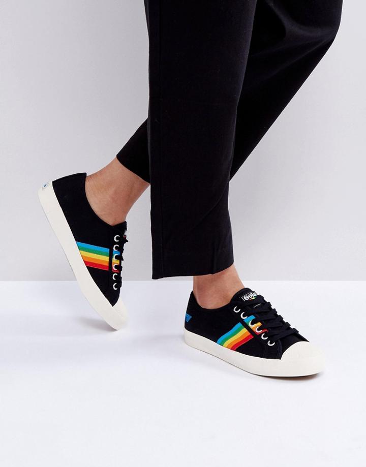 Gola Coaster Sneakers In Black With Rainbow Detail - Black