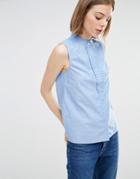 Warehouse Ruffle Detail Sleeveless Shirt - Blue