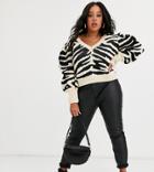 Skylar Rose Plus Cropped Sweater In Zebra Knit-multi