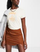 Pull & Bear Satin Mini Skirt With Wavy Detail In Brown