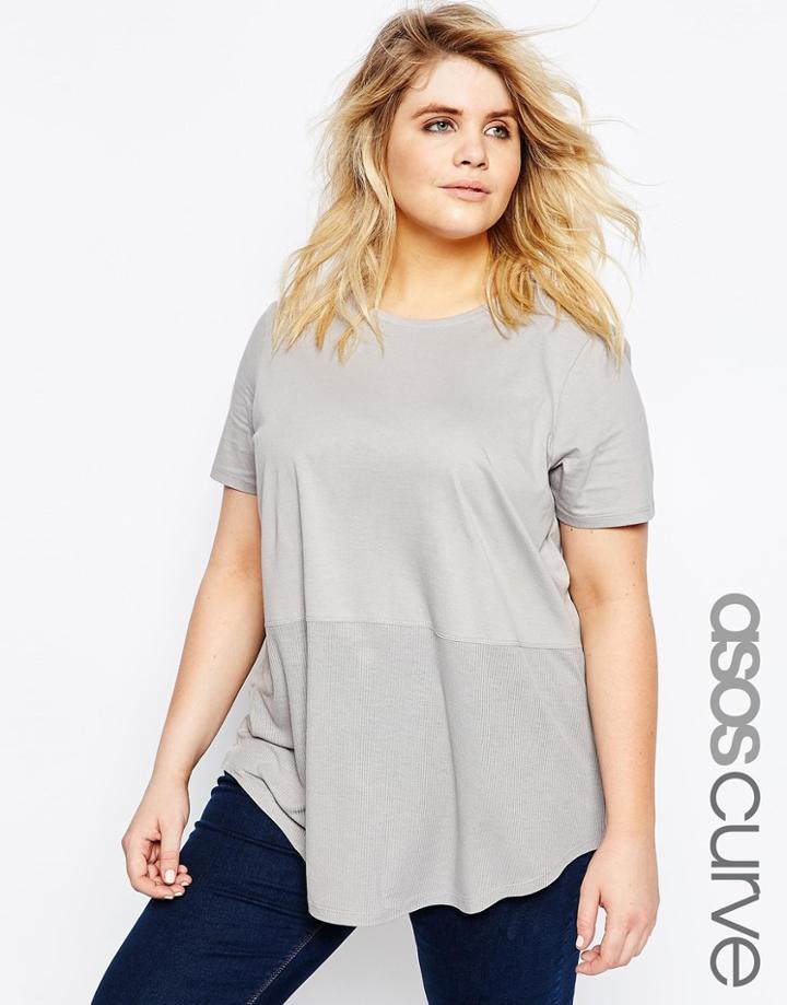 Asos Curve Contrast Ribbed Panel T-shirt - Gray
