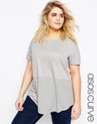 Asos Curve Contrast Ribbed Panel T-shirt - Gray
