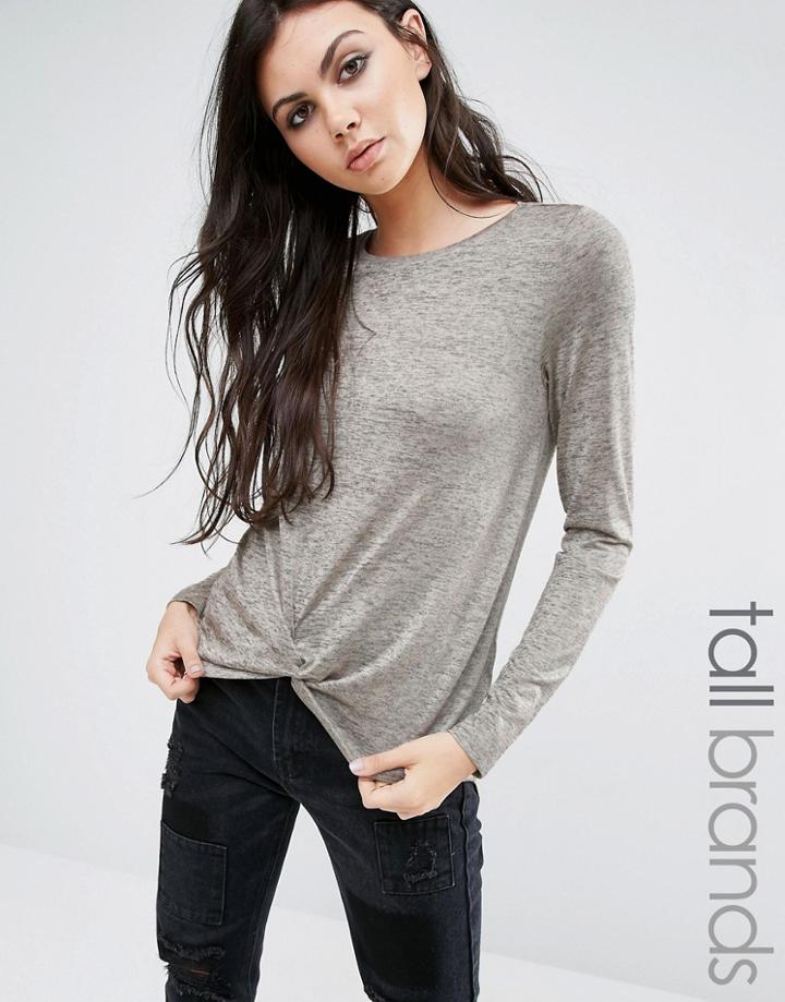 Noisy May Tall Jersey Spacedye Tee With Knot Front Detail - Pink