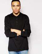 Asos Long Sleeve Polo Shirt In Jersey - Black