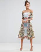 Asos Premium Scuba Mirrored Floral Midi Prom Dress - Multi